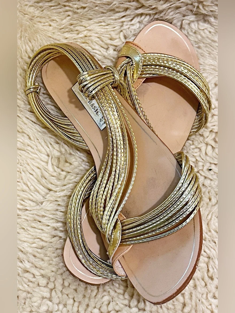 Zara Metallic Gold Braided Flat Sandals - Picture 4 of 7